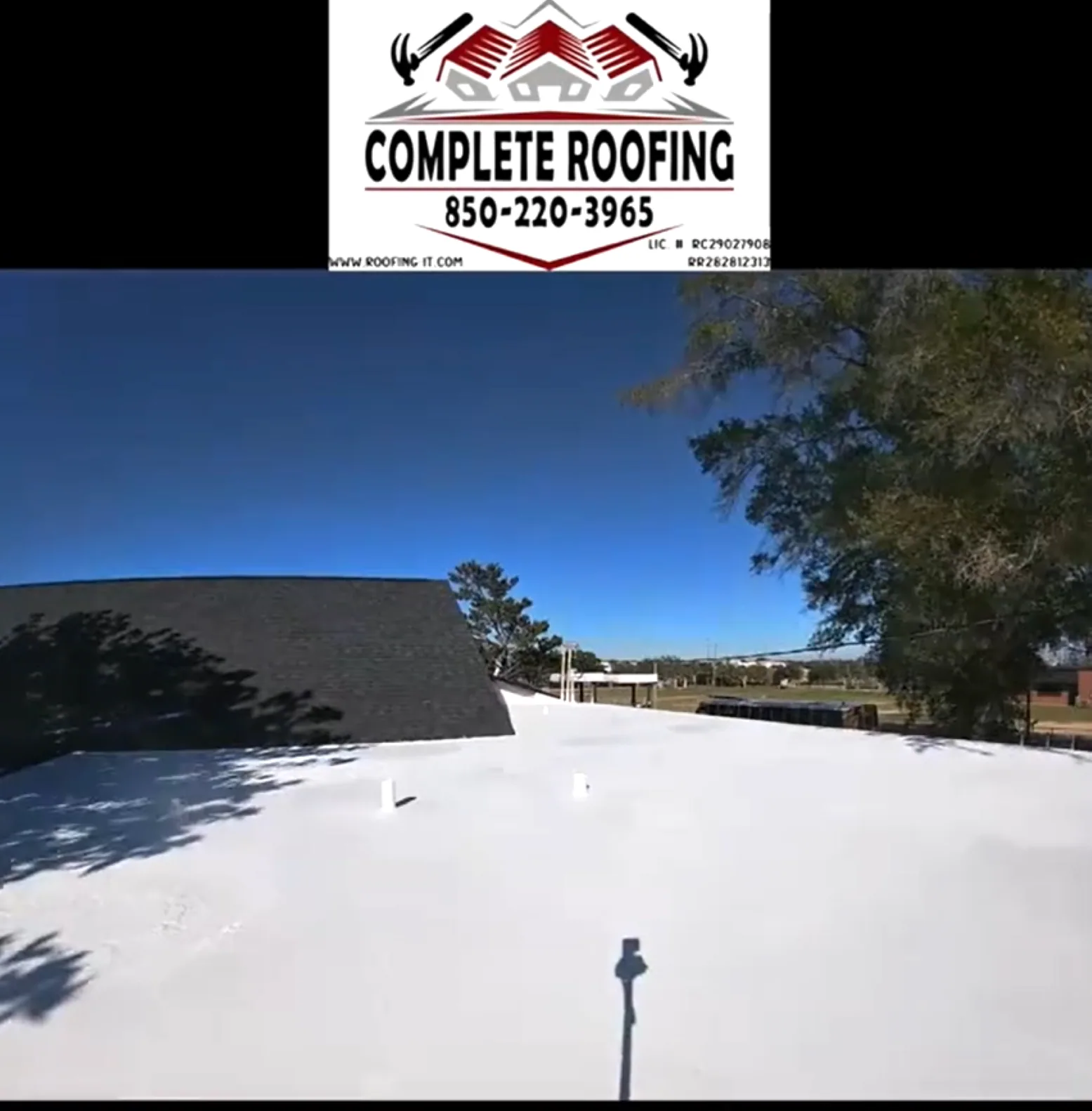 Flat roof maintenance and coating on a Gulf Breeze commercial building by Complete Roofing LLC